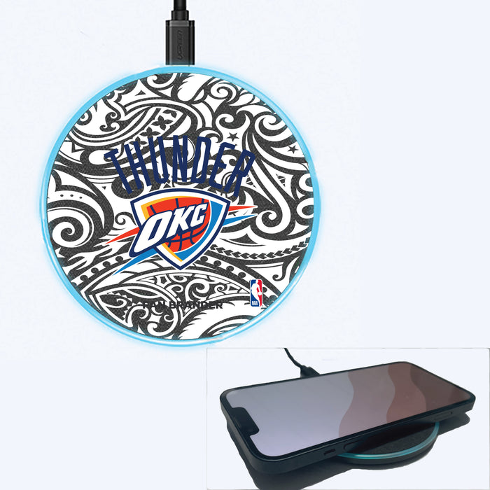 Fan Brander Grey 15W Wireless Charger with Oklahoma City Thunder Primary Logo With Black Tribal