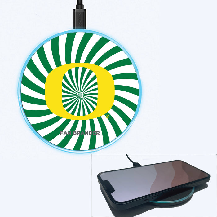 Fan Brander Grey 15W Wireless Charger with Oregon Ducks Primary Logo With Team Groovey Burst