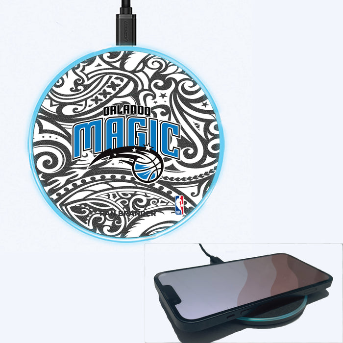 Fan Brander Grey 15W Wireless Charger with Orlando Magic Primary Logo With Black Tribal