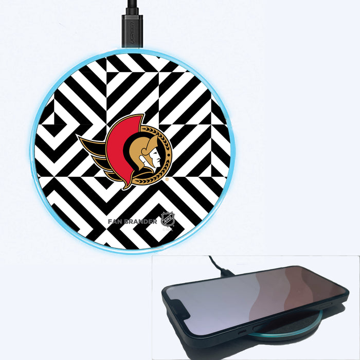 Fan Brander Grey 15W Wireless Charger with Ottawa Senators Primary Logo on Geometric Diamonds Background
