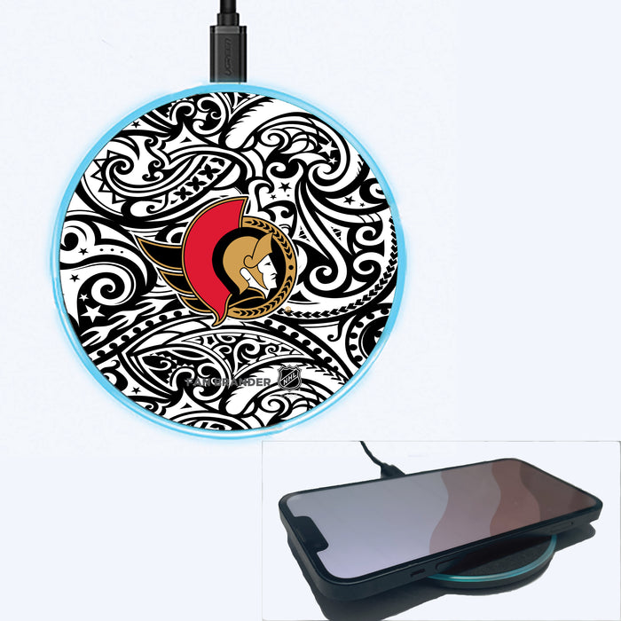 Fan Brander Grey 15W Wireless Charger with Ottawa Senators Primary Logo With Team Color Tribal Background