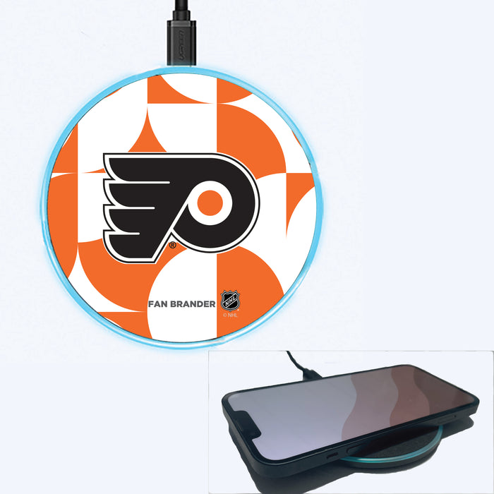 Fan Brander Grey 15W Wireless Charger with Philadelphia Flyers Primary Logo on Geometric Circle Background