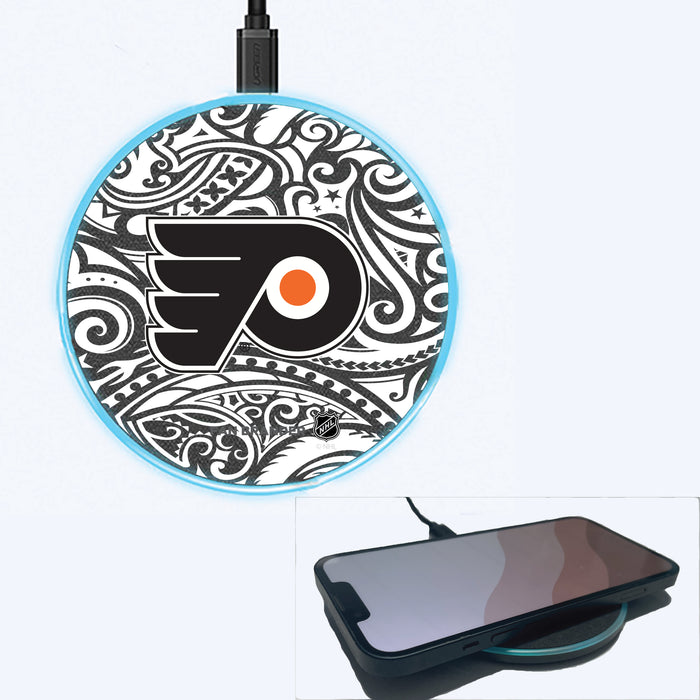 Fan Brander Grey 15W Wireless Charger with Philadelphia Flyers Primary Logo With Black Tribal