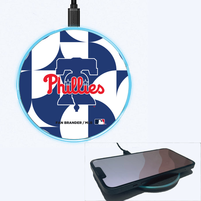 Fan Brander Grey 15W Wireless Charger with Philadelphia Phillies Primary Logo on Geometric Circle Background
