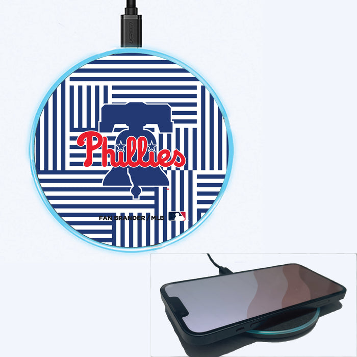 Fan Brander Grey 15W Wireless Charger with Philadelphia Phillies Primary Logo on Geometric Lines Background