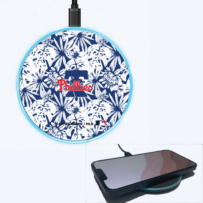 Fan Brander Grey 15W Wireless Charger with Philadelphia Phillies Primary Logo With Team Color Hawain Pattern