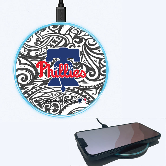 Fan Brander Grey 15W Wireless Charger with Philadelphia Phillies Primary Logo With Black Tribal