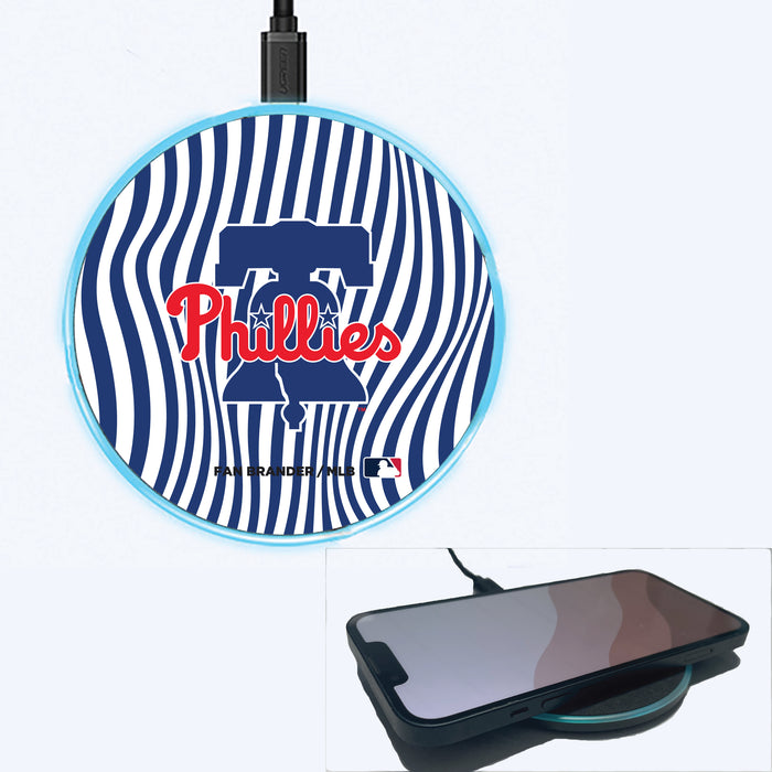 Fan Brander Grey 15W Wireless Charger with Philadelphia Phillies Primary Logo With Team Groovey Lines