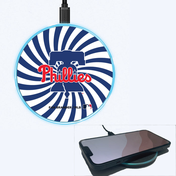 Fan Brander Grey 15W Wireless Charger with Philadelphia Phillies Primary Logo With Team Groovey Burst