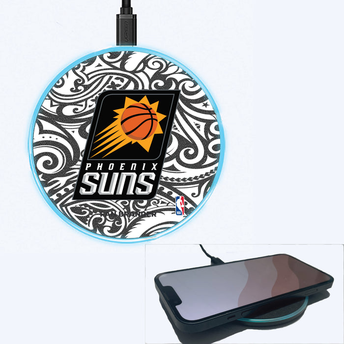 Fan Brander Grey 15W Wireless Charger with Phoenix Suns Primary Logo With Black Tribal