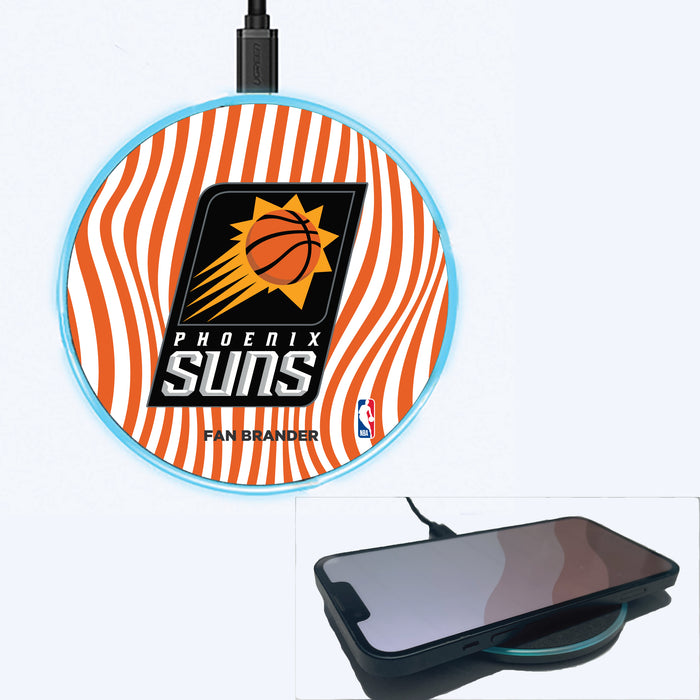Fan Brander Grey 15W Wireless Charger with Phoenix Suns Primary Logo With Team Groovey Lines