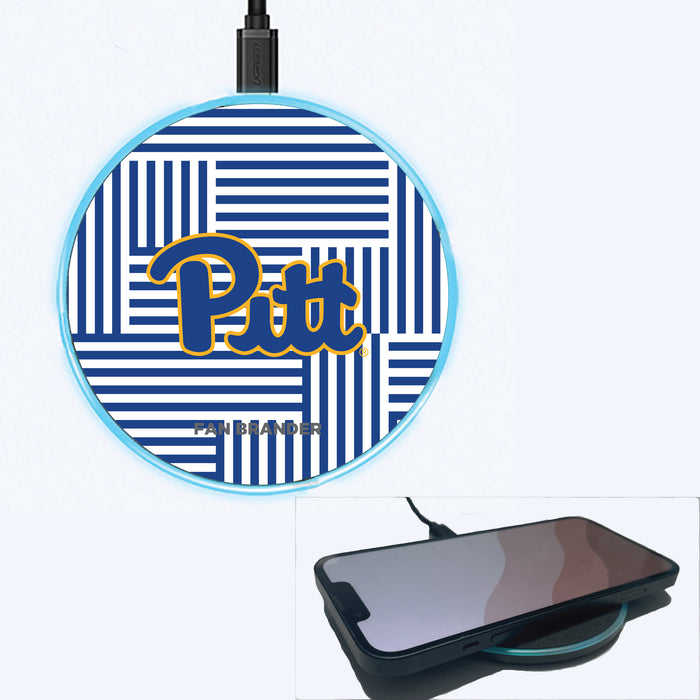 Fan Brander Grey 15W Wireless Charger with Pittsburgh Panthers Primary Logo on Geometric Lines Background