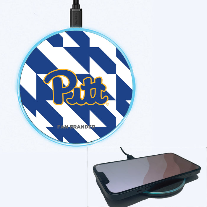 Fan Brander Grey 15W Wireless Charger with Pittsburgh Panthers Primary Logo on Geometric Quad Background