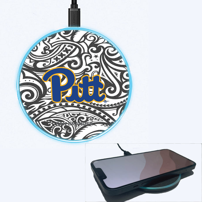 Fan Brander Grey 15W Wireless Charger with Pittsburgh Panthers Primary Logo With Black Tribal