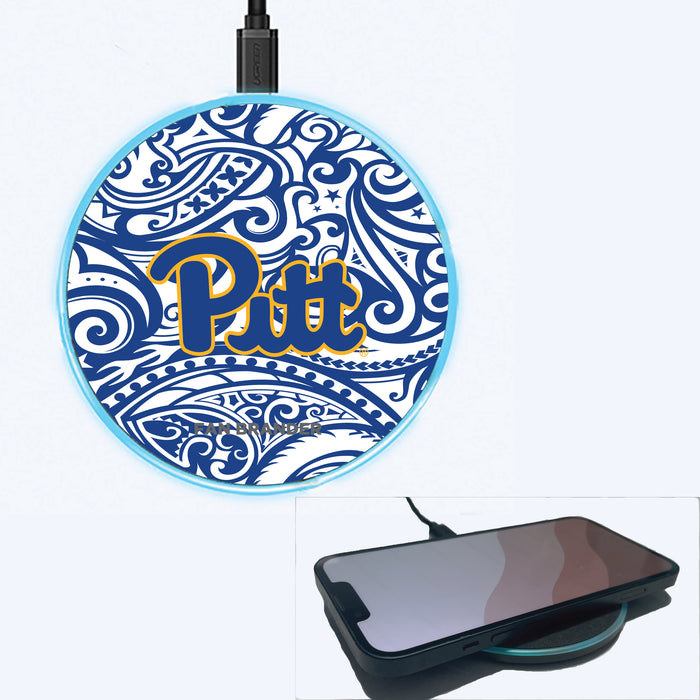 Fan Brander Grey 15W Wireless Charger with Pittsburgh Panthers Primary Logo With Team Color Tribal Background