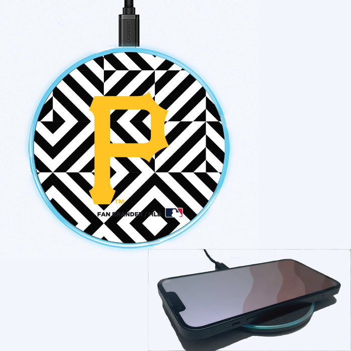 Fan Brander Grey 15W Wireless Charger with Pittsburgh Pirates Primary Logo on Geometric Diamonds Background