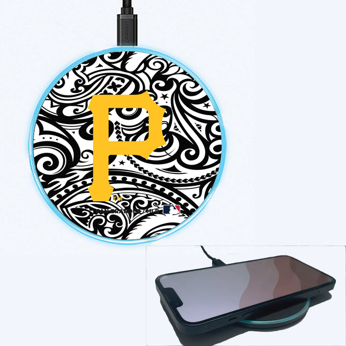 Fan Brander Grey 15W Wireless Charger with Pittsburgh Pirates Primary Logo With Team Color Tribal Background