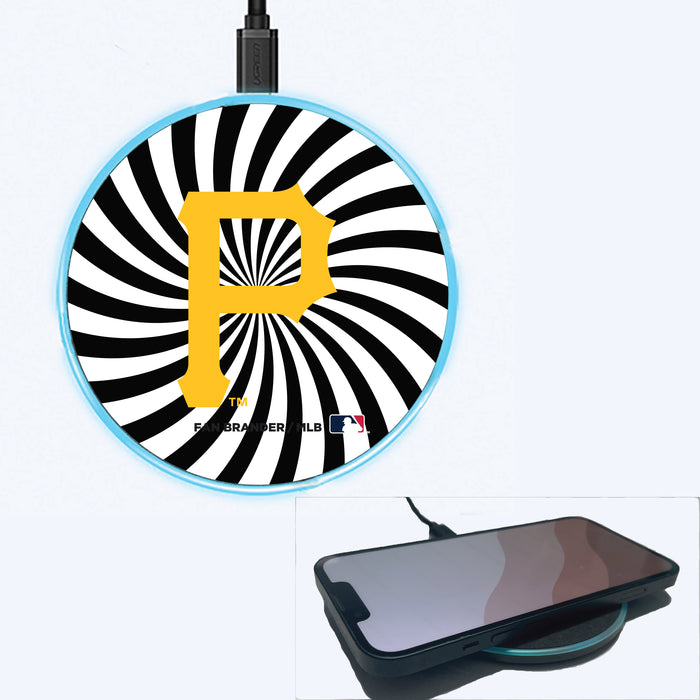 Fan Brander Grey 15W Wireless Charger with Pittsburgh Pirates Primary Logo With Team Groovey Burst