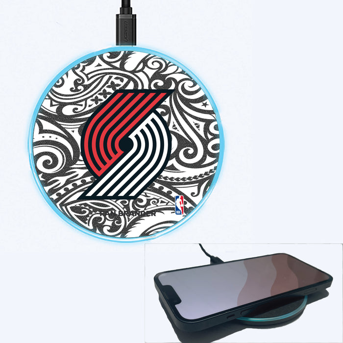 Fan Brander Grey 15W Wireless Charger with Portland Trailblazers Primary Logo With Black Tribal