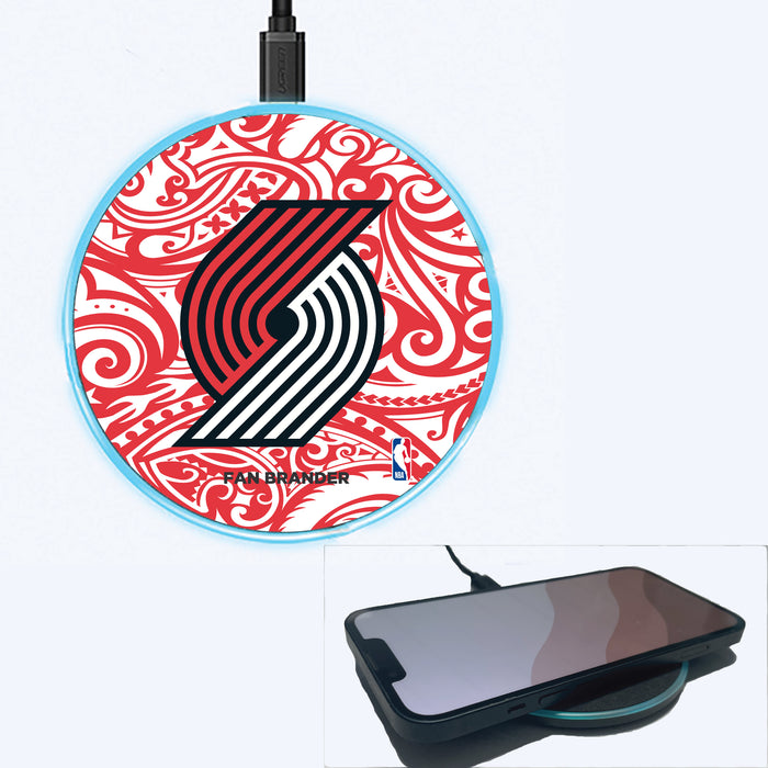 Fan Brander Grey 15W Wireless Charger with Portland Trailblazers Primary Logo With Team Color Tribal Background