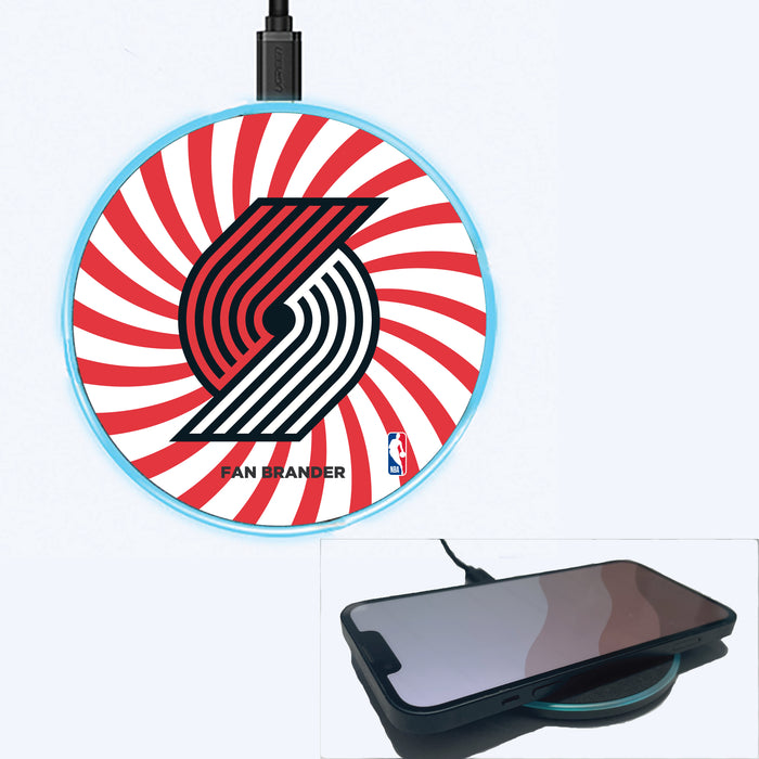 Fan Brander Grey 15W Wireless Charger with Portland Trailblazers Primary Logo With Team Groovey Burst