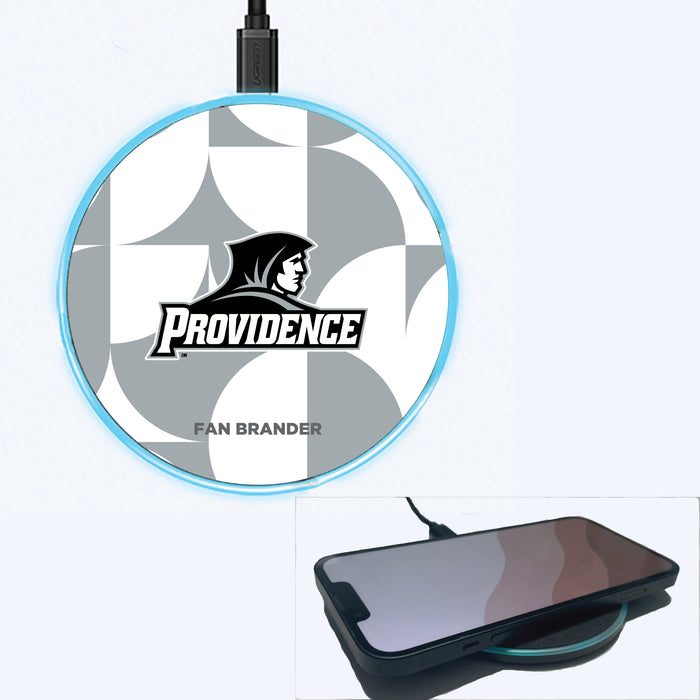 Fan Brander Grey 15W Wireless Charger with Providence Friars Primary Logo on Geometric Circle Background