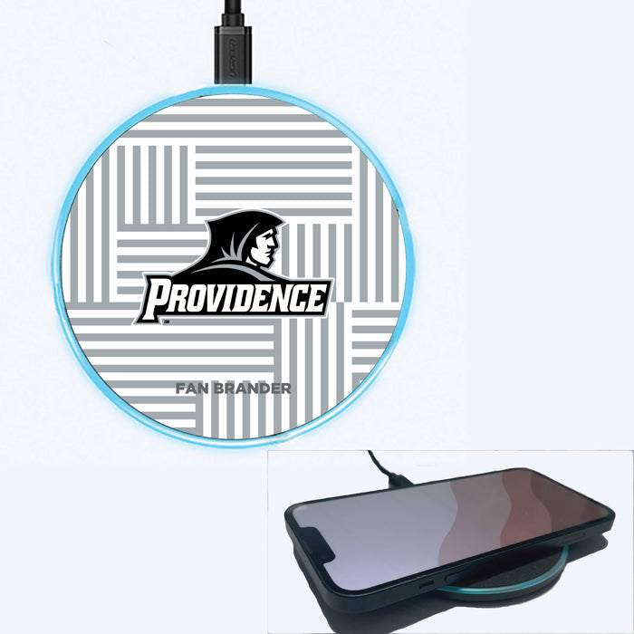 Fan Brander Grey 15W Wireless Charger with Providence Friars Primary Logo on Geometric Lines Background