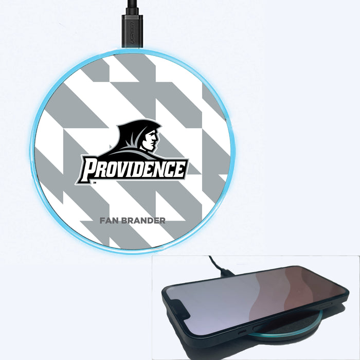 Fan Brander Grey 15W Wireless Charger with Providence Friars Primary Logo on Geometric Quad Background
