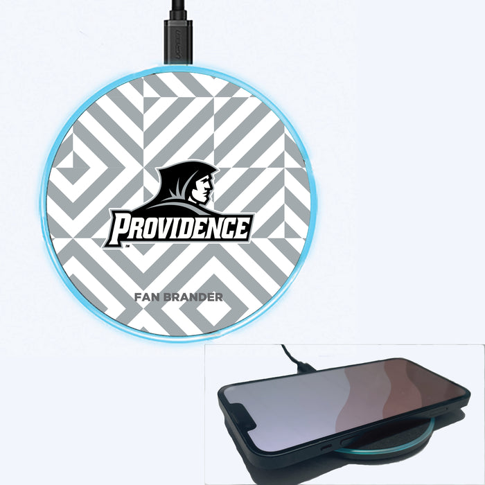 Fan Brander Grey 15W Wireless Charger with Providence Friars Primary Logo on Geometric Diamonds Background