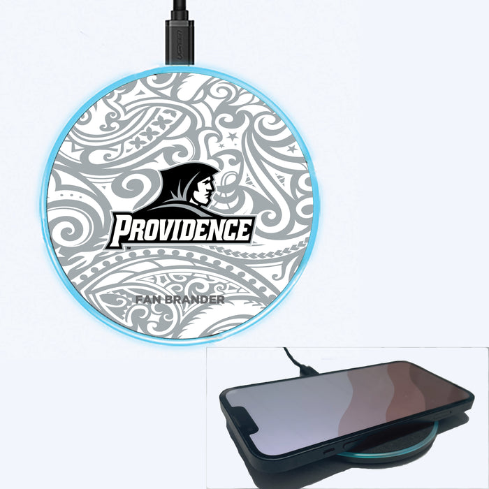 Fan Brander Grey 15W Wireless Charger with Providence Friars Primary Logo With Team Color Tribal Background