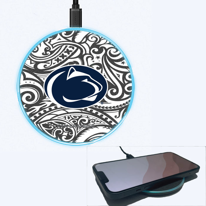 Fan Brander Grey 15W Wireless Charger with Penn State Nittany Lions Primary Logo With Black Tribal