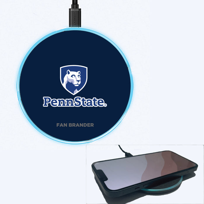 Fan Brander Grey 15W Wireless Charger with Penn State Nittany Lions Shield With Team Background