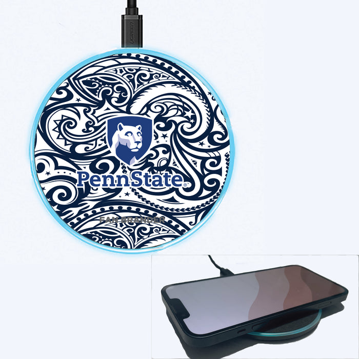 Fan Brander Grey 15W Wireless Charger with Penn State Nittany Lions Shield With Urban Camo Background