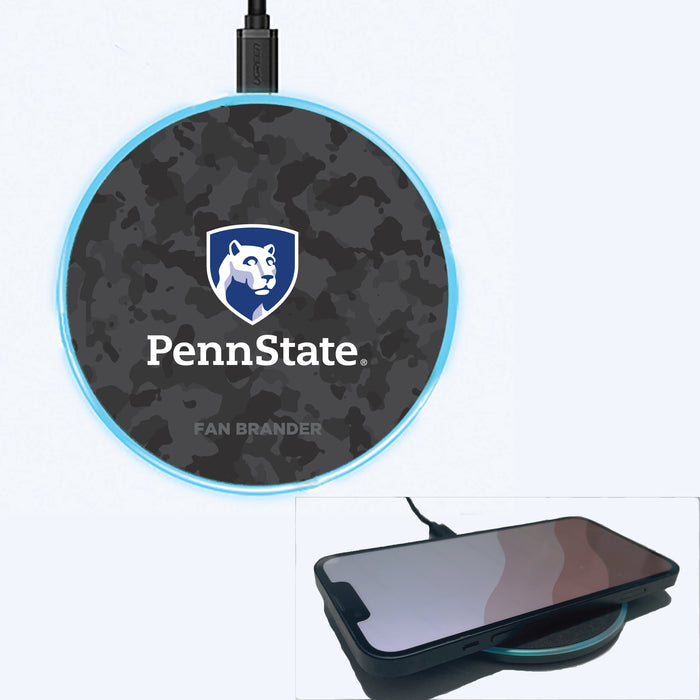 Fan Brander Grey 15W Wireless Charger with Penn State Nittany Lions Shield with Team Color Tribal