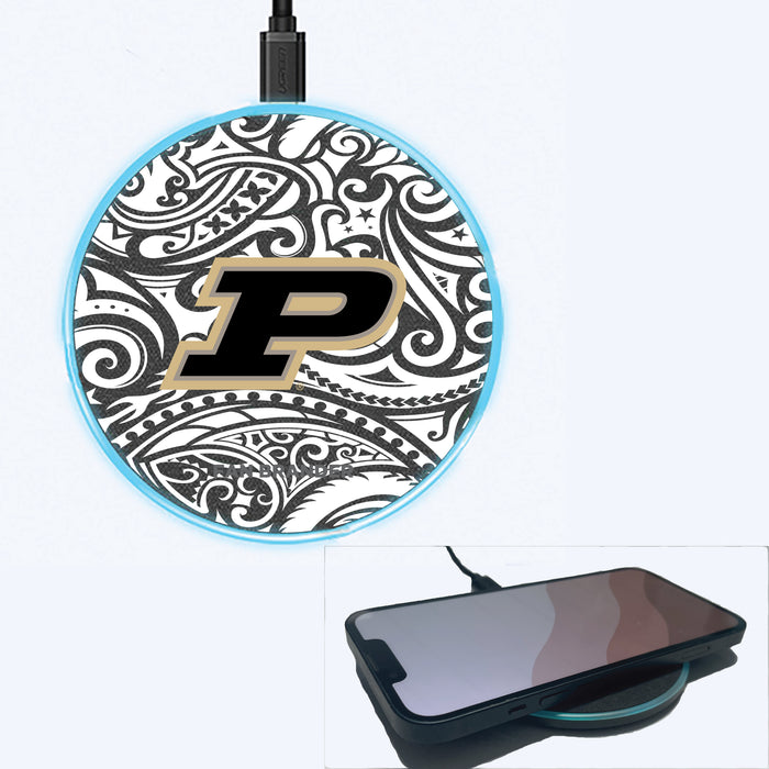 Fan Brander Grey 15W Wireless Charger with Purdue Boilermakers Primary Logo With Black Tribal