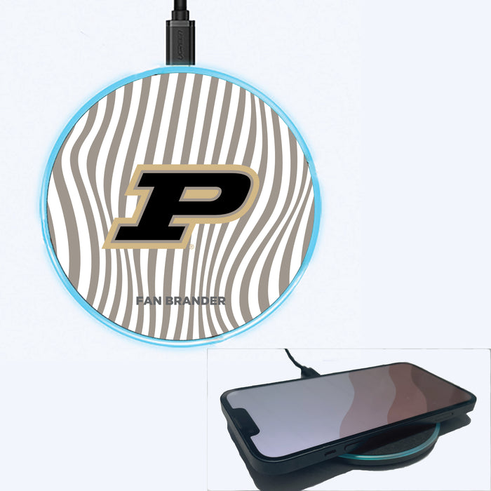 Fan Brander Grey 15W Wireless Charger with Purdue Boilermakers Primary Logo With Team Groovey Lines