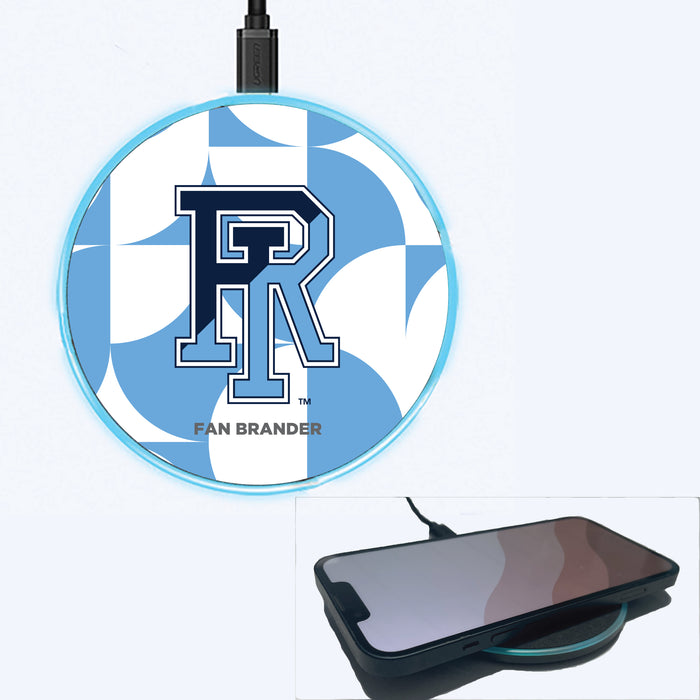 Fan Brander Grey 15W Wireless Charger with Rhode Island Rams Primary Logo on Geometric Circle Background