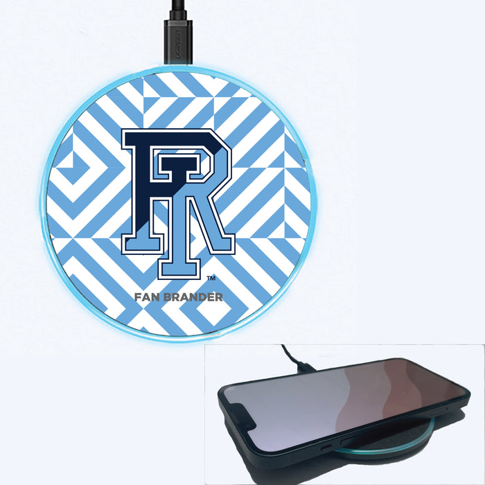 Fan Brander Grey 15W Wireless Charger with Rhode Island Rams Primary Logo on Geometric Diamonds Background