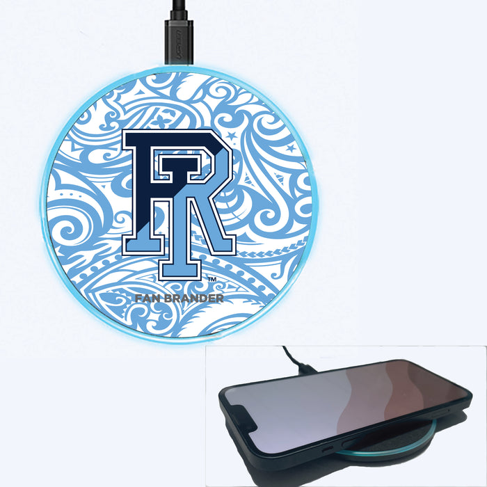 Fan Brander Grey 15W Wireless Charger with Rhode Island Rams Primary Logo With Team Color Tribal Background