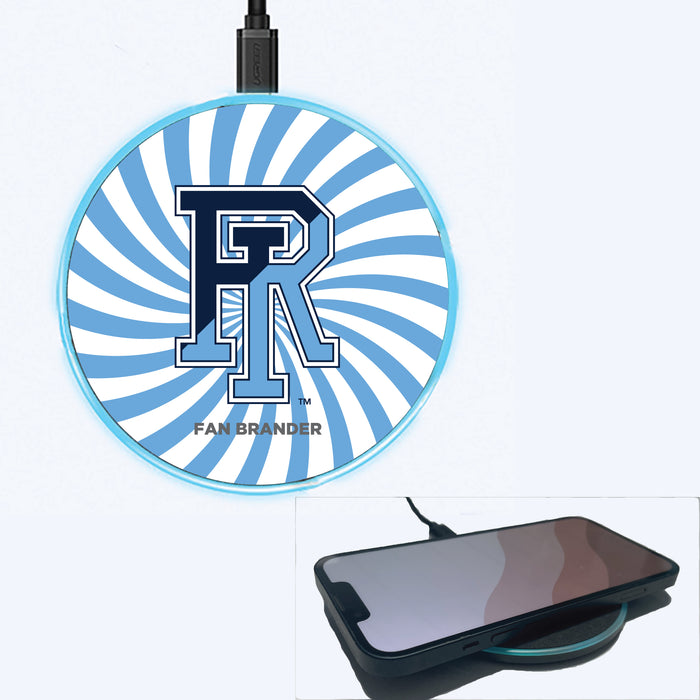 Fan Brander Grey 15W Wireless Charger with Rhode Island Rams Primary Logo With Team Groovey Burst