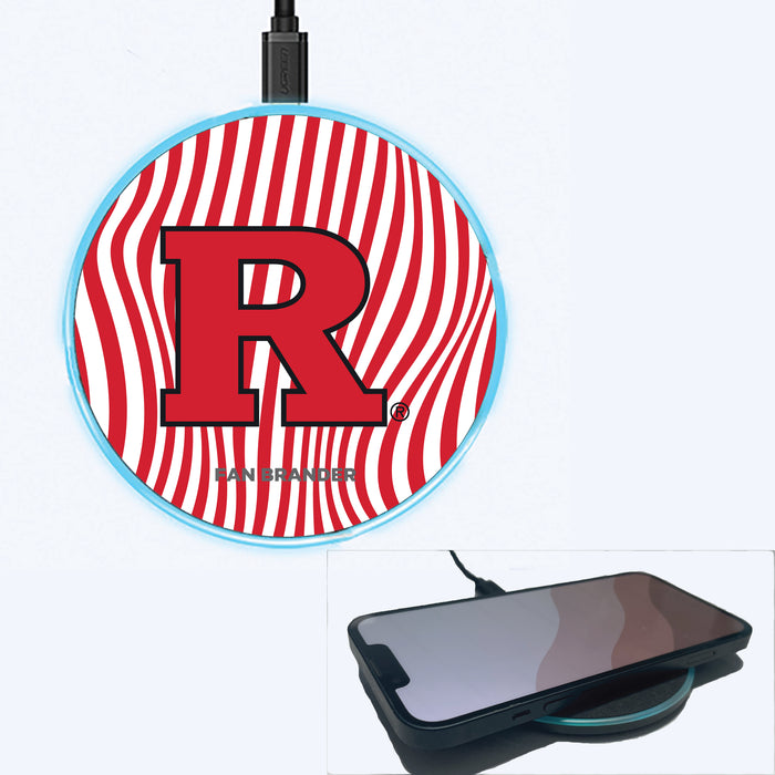 Fan Brander Grey 15W Wireless Charger with Rutgers Scarlet Knights Primary Logo With Team Groovey Lines