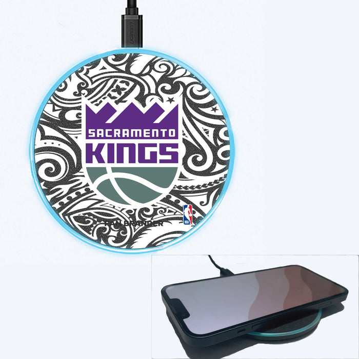 Fan Brander Grey 15W Wireless Charger with Sacramento Kings Primary Logo With Black Tribal