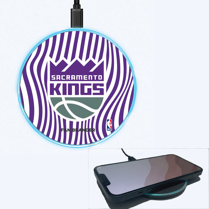 Fan Brander Grey 15W Wireless Charger with Sacramento Kings Primary Logo With Team Groovey Lines