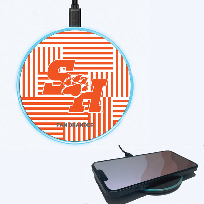 Fan Brander Grey 15W Wireless Charger with Sam Houston State Bearkats Primary Logo on Geometric Lines Background