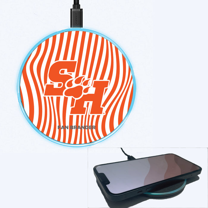 Fan Brander Grey 15W Wireless Charger with Sam Houston State Bearkats Primary Logo With Team Groovey Lines