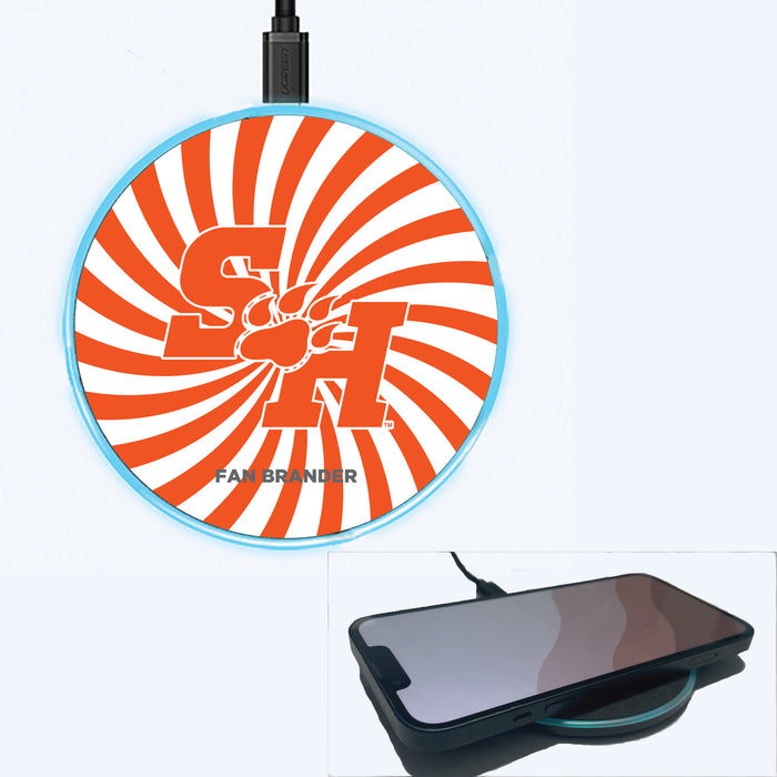 Fan Brander Grey 15W Wireless Charger with Sam Houston State Bearkats Primary Logo With Team Groovey Burst