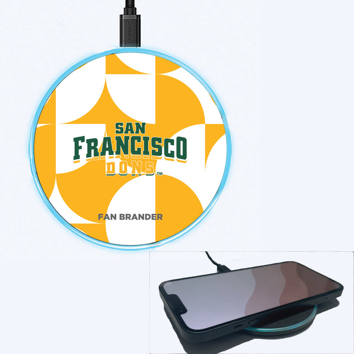 Fan Brander Grey 15W Wireless Charger with San Francisco Dons Primary Logo on Geometric Circle Background