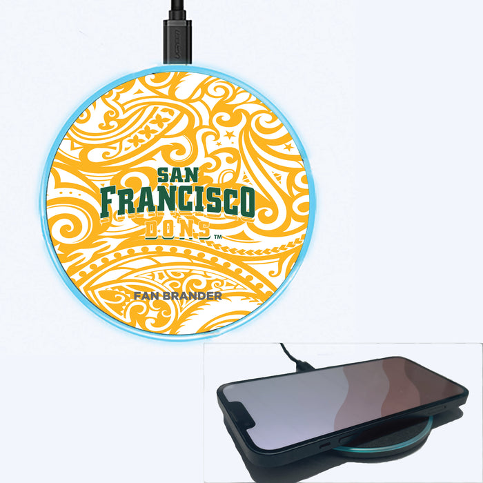 Fan Brander Grey 15W Wireless Charger with San Francisco Dons Primary Logo With Team Color Tribal Background