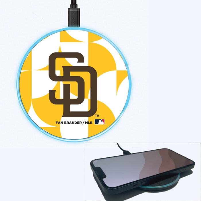 Fan Brander Grey 15W Wireless Charger with San Diego Padres Primary Logo on Geometric Circle Background