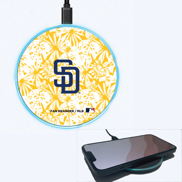 Fan Brander Grey 15W Wireless Charger with San Diego Padres Primary Logo With Team Color Hawain Pattern